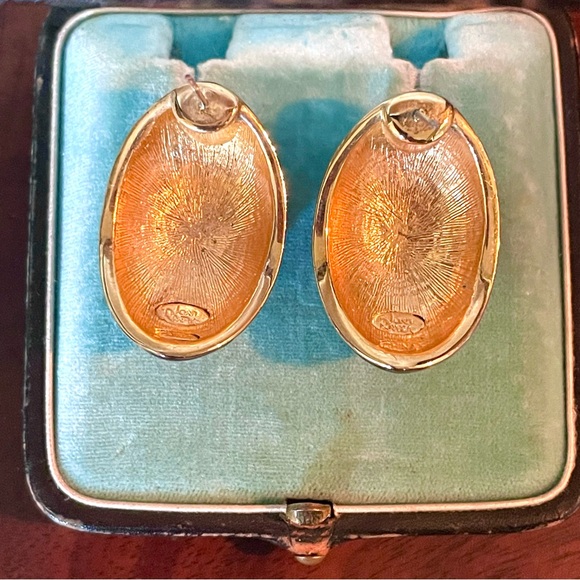 Vintage Joan Rivers Red & Green Enamel Rhinestone Egg Post Earrings x 2 Pairs - Picture 7 of 8